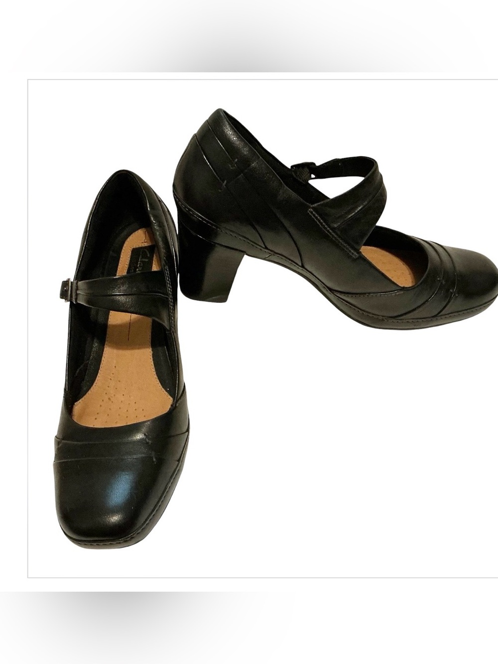 Clarks Artisan Black Leather Mary Jane Shoes Sz 12M Comfort Block Heel